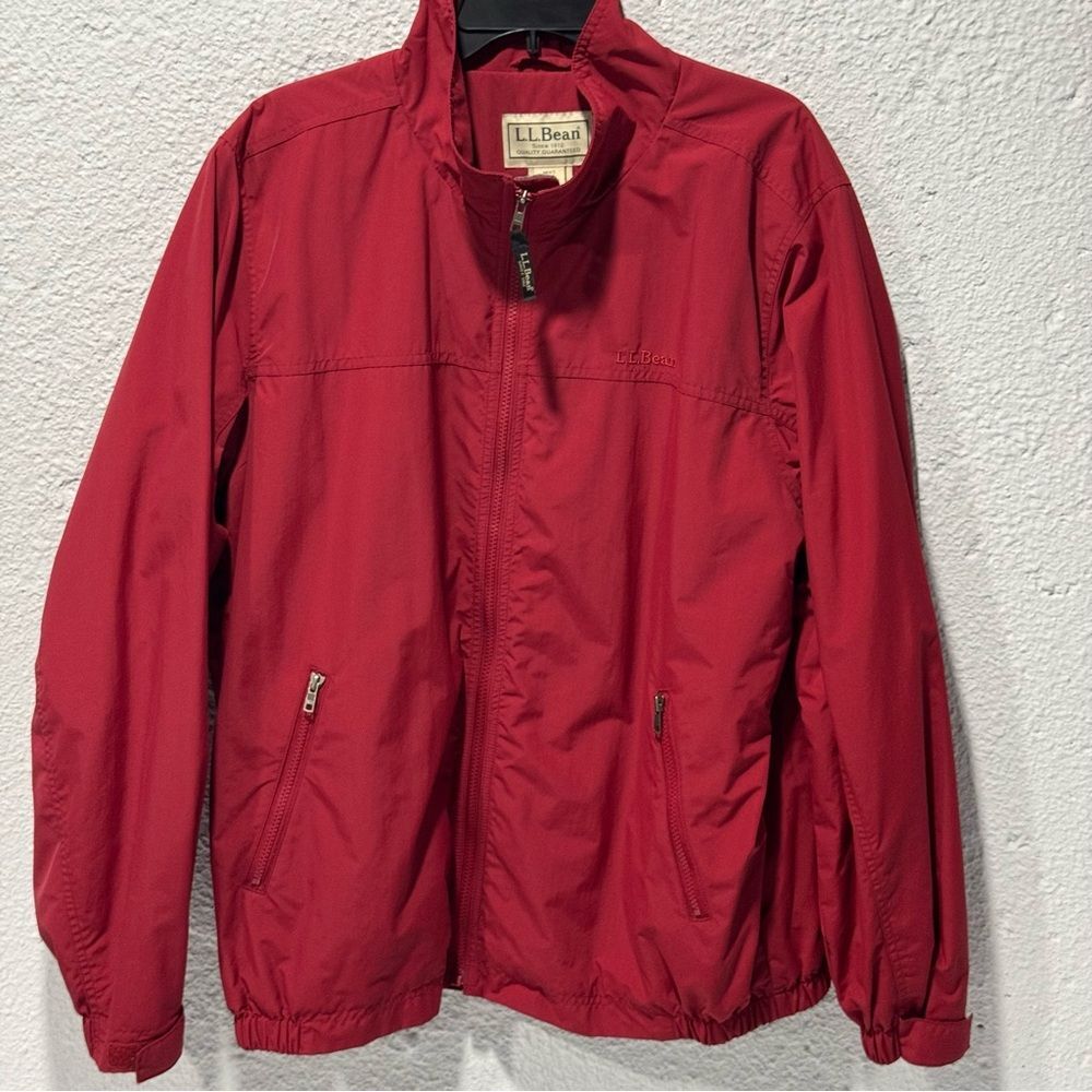 LL BEAN Mens Size XL Red Nylon Shell Polyester Plaid Lining  Full Zip Jacket